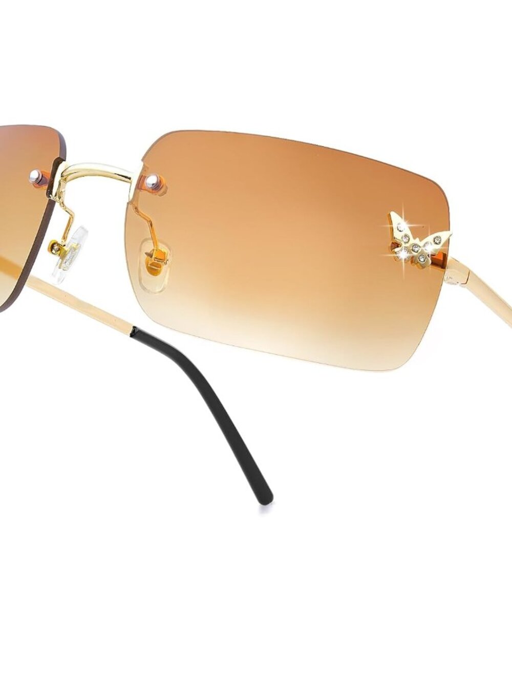 Chic Rimless Rectangle Sunglasses with Cute Butterfly Detail - Trendy Accessory